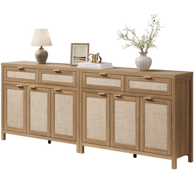 43.39'' W 2-Drawer And 3-Door Rattan Sideboard With Adjustable Shelves