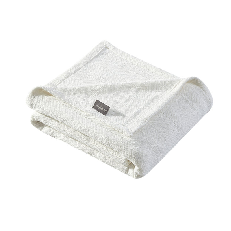 Couverture réversible en coton Herringbone de Eddie Bauer, Double/grand, Blanc