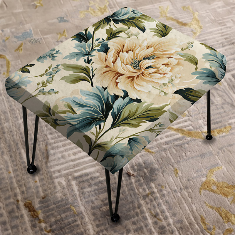 Cronyn - Vintage Farmhouse Green And Beige Blooms - Damask Rectangle Ottoman