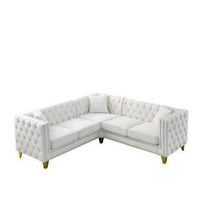 82.2-Inch Velvet Corner Sofa , L-Shaped Sectional Couch, 5-Seater Corner Sofas with 3 Cushions for Living Room, Bedroom, Apartment, Office