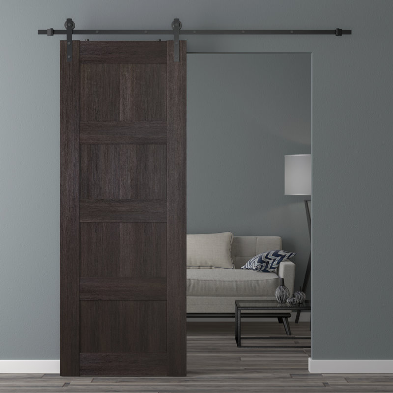 Avon 07 3R Paneled Wood Prefinished Barn Door with Installation Hardware Kit, 35.875" x 79.37", Veralinga Oak