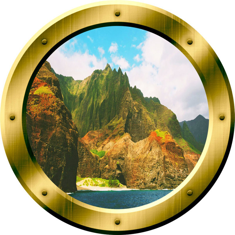 Décalcomanie murale 3d en hublot nature scène, H 14 po x l 14 po x P 0,01 po, Vert / brun