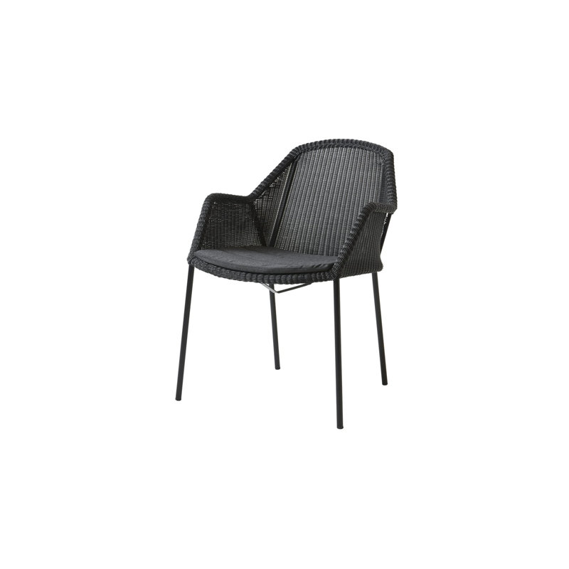 Breeze Stacking Patio Dining Armchair with Cushion, Black, Gray