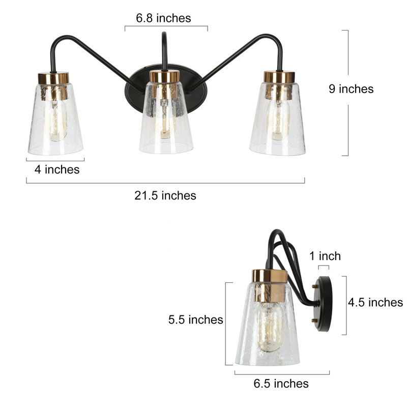 Éclairage pour meuble-lavabo moderne à 3 lumières noir / laiton à intensité variable Mylor