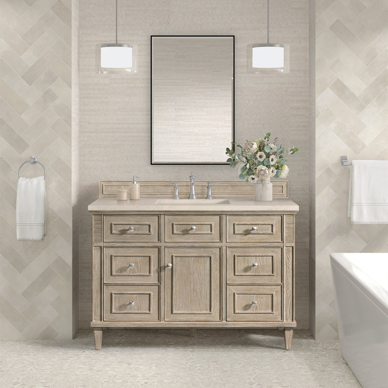 Lorelai 48'' W Single Vanity, Whitewashed Oak, Carrara White Marble, 8" Widespread