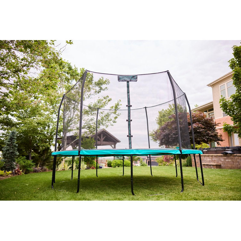 Trampoline d'extérieur rond 15 pi avec coussin de printemps bicolore bleu sarcelle / noir et sac de rangement Skywalker Trampolines Signature Series