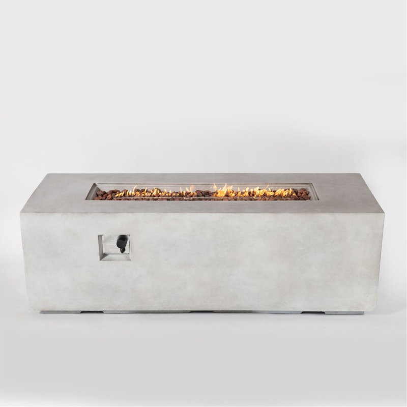 70" Propane Gas Fire Pit Table, 60000 BTU  Rectangular Concrete Fire Pit For Outside Patio Deck Garden Backyard- Light Gray