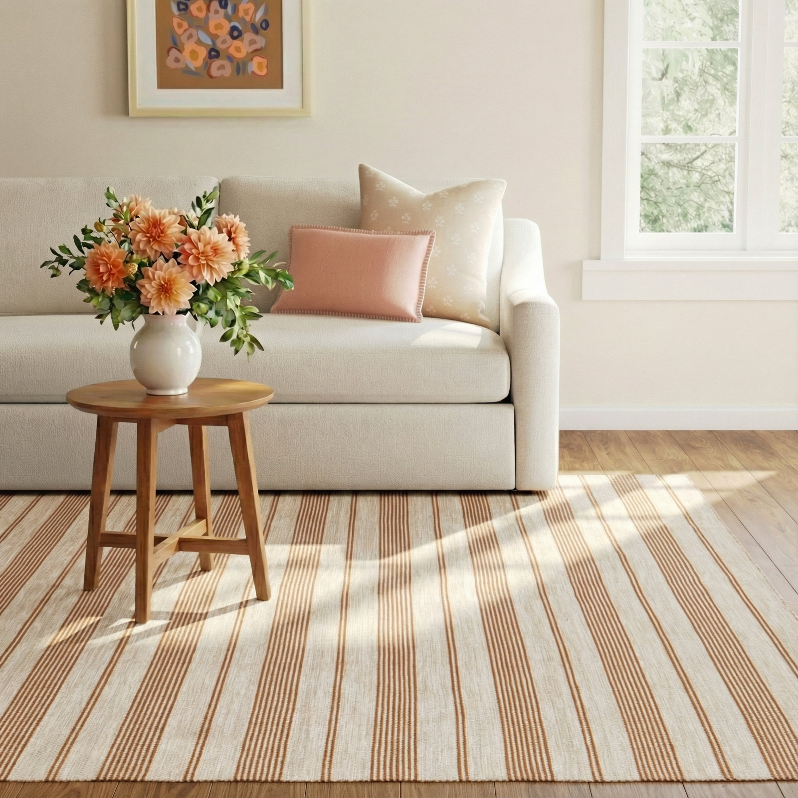 Shastina Yellow Ivory Hand-Woven Striped Rug, Rectangle 8' x 11'