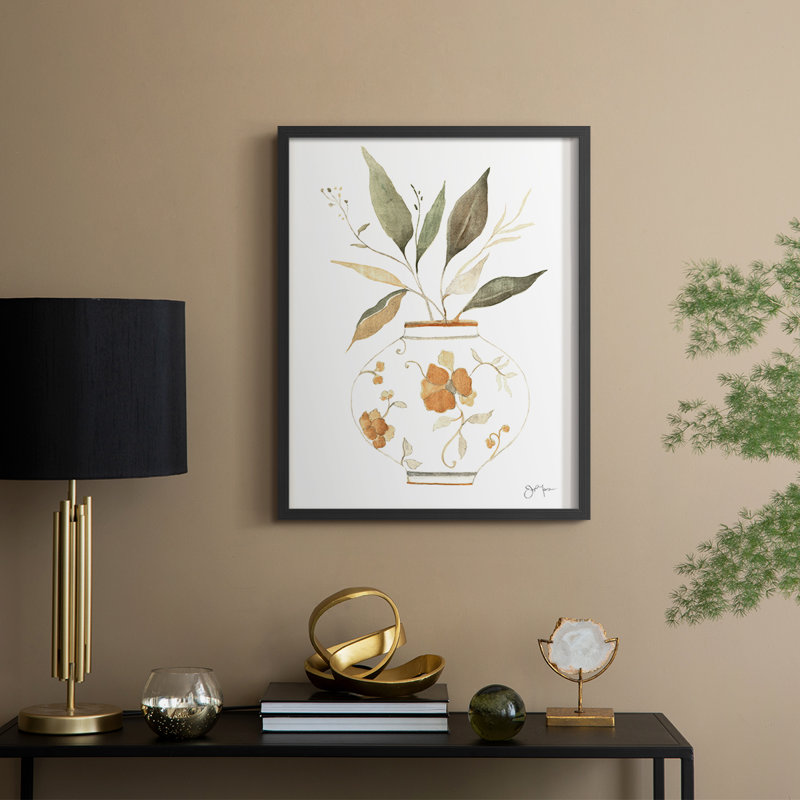Neutral Floral II Framed Print - Solid Wood, Black, 30" H x 24" W