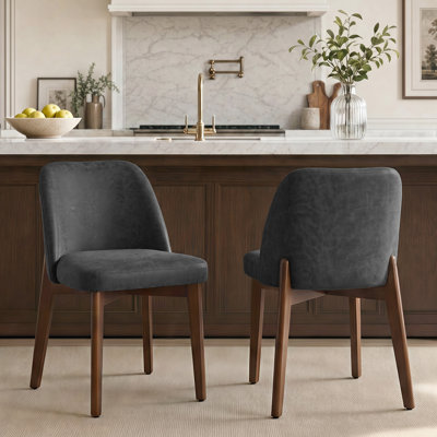 Modern 20.3" W Faux Leather Dining Chairs Set Of 2, Upholstered Kitchen Chairs With Solid Wood Legs, Easy Clean