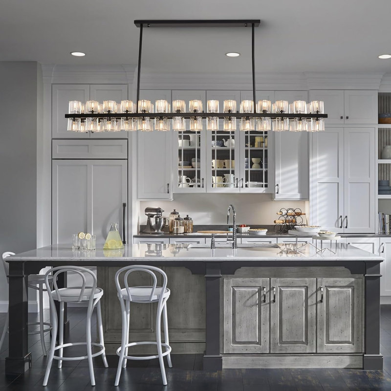 Machalik 60 - Light Dimmable Kitchen Island Rectangle Chandelier, Matte Black