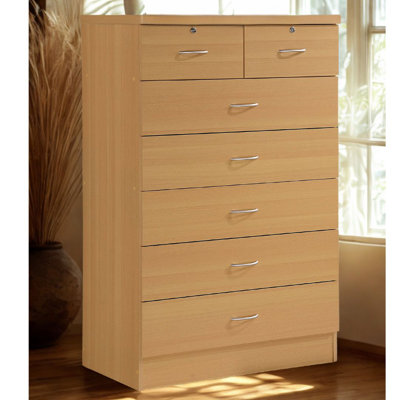 7-Drawer Dresser 31.5 inch Wide Wood Chest with 2 Locking Drawers for Bedroom Clothing Organization and Storage, by L