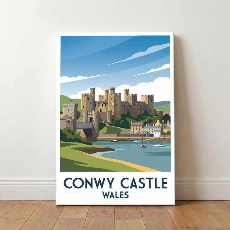 Conwy Castle, Wales - Romantic Coastal Travel Poster, Historic Welsh Fortress Print. Giclee Print On Wrapped Canvas. Wall Art, Home Decor - Castles & Palaces, Wales - Wrapped Canvas Print