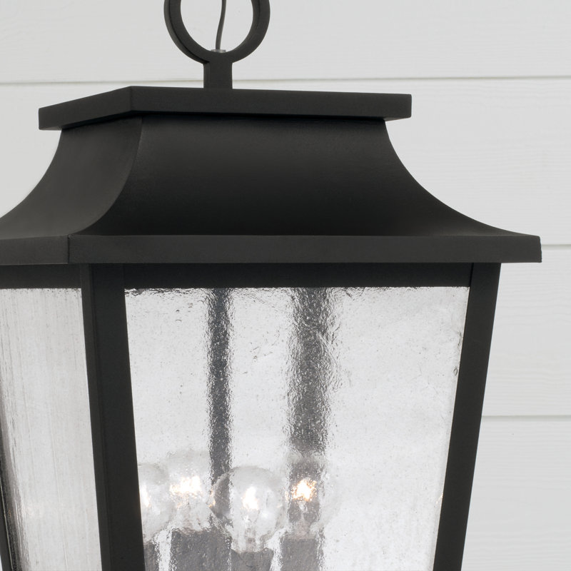 Lanterne suspendue d'extérieur 4 lumières l 12 "x H 21" avec verre ondulé, Noir