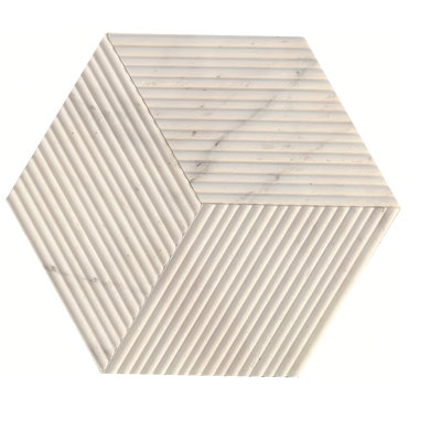 Tuile hexagonale à finition texturée en marbre naturel blanc pour le mur, marbre cannelé 3D, pierre naturelle, marbre véritable, marbre véritable, 1 boîte de 12 pièces