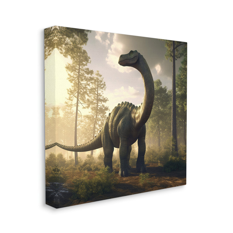 Paysage détaillé de dinosaures sur toile par Wumples, H 17 po x l 17 po x P 1,5 po
