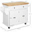 Îlot de cuisine blanc avec armoires dissimulées, porte-serviettes et plan de travail en bois d'hévéa - îlot de rangement pratique, blanc, plateau de travail fiable