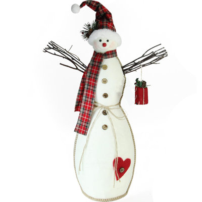 25.5" White Snowman with Plaid Hat and Scarf Christmas Decor