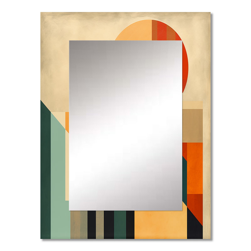 Full Moon Symphony Midcentury Abstract I - Midcentury Modern Decorative Mirror, Blue Wall Mirror, Printed Metal Art