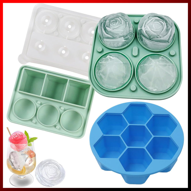 Paquet de 2 plateaux à glaçons en silicone - Moules à glace 3D très grands avec couvercle en forme d'entonnoir anti-fuite | Créez de la glace amusante à losanges / sphères / cubes pour les cocktails, le whisky et le café glacé | Sans BPA, flexibl