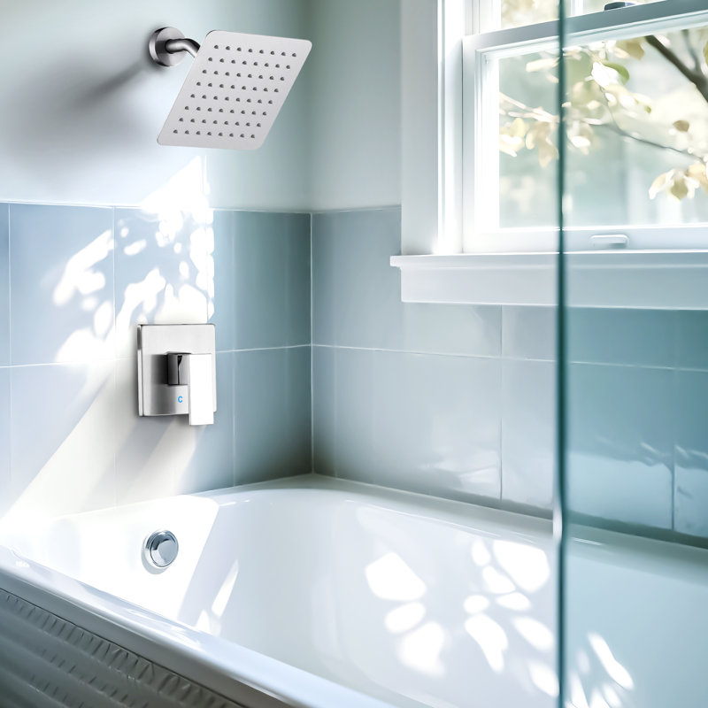 8-Inch Wall-Mounted Single Handle 1-Spray Square Shower Faucet, Brushed Nickel