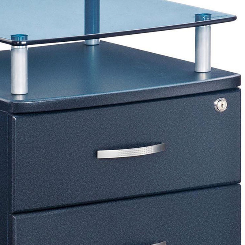 Graphite Rolling File Cabinet With Glass Top For Home Office Use, Dark Gray