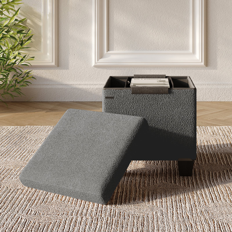 Vérrant Boucle Storage Ottoman Bench, Gray, 15"H x 15"W x 15"D