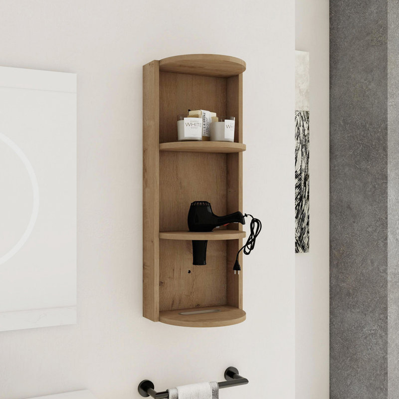 12" Bathroom Wall-Mounted Storage Rack, Float Mounting Design, Imitative Oak