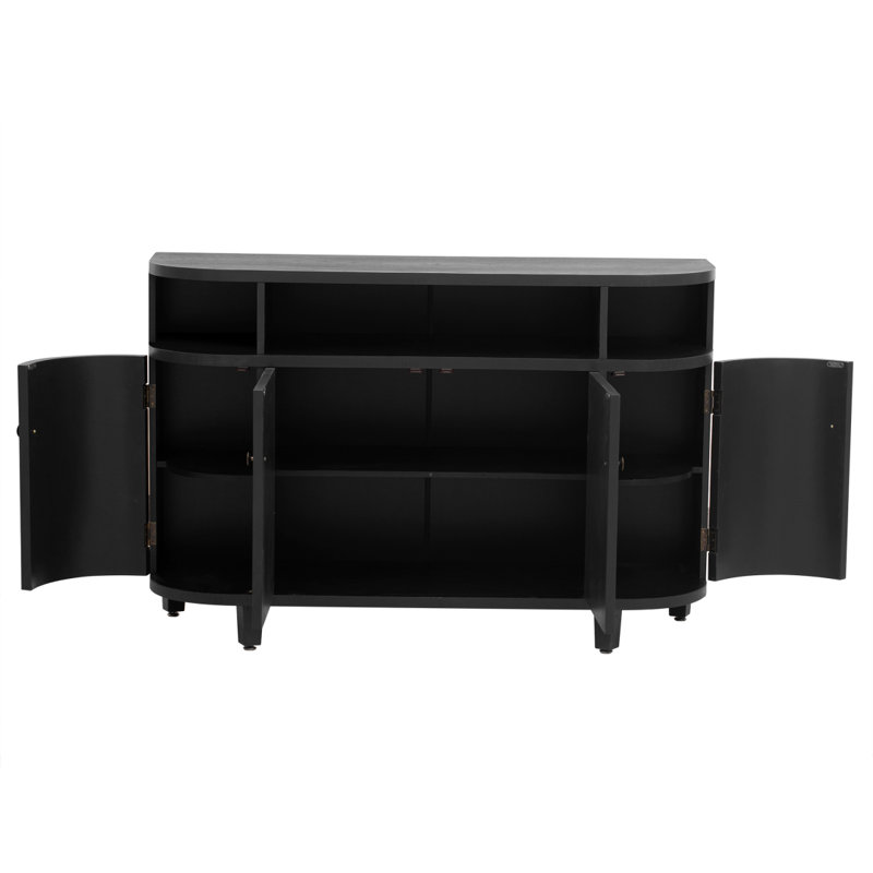 Armoire de rangement courbée avec 4 portes et tablettes réglables, Noir