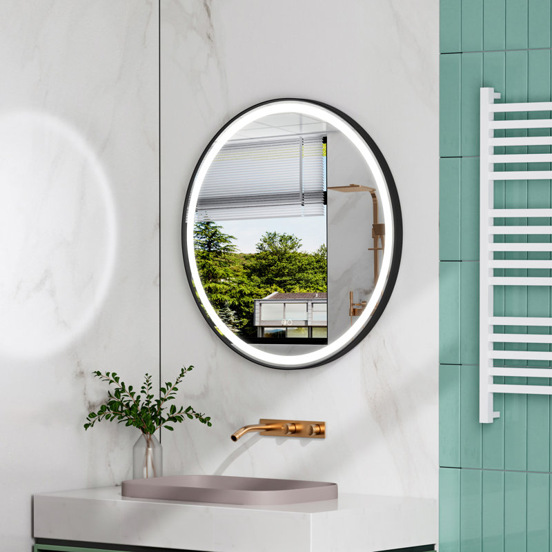 Lainy  Wall Mounted Bathroom Framed LED Mirror With Memory Function, 32" x 32", Matte Black