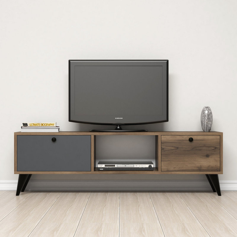 Cleary Unfinished TV Stand for TVs up to 55", Walnut/Anthracite