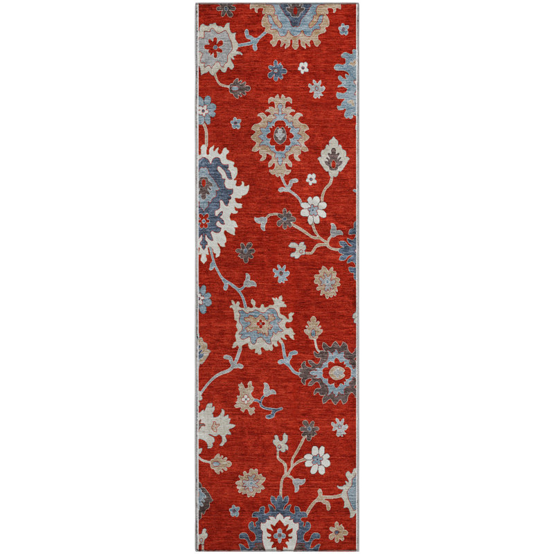 Premium Machine Washable Prisco Red Rug, Runner 2'3" x 7'6"