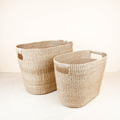 Tan Rounded Oval Basket, set of 2