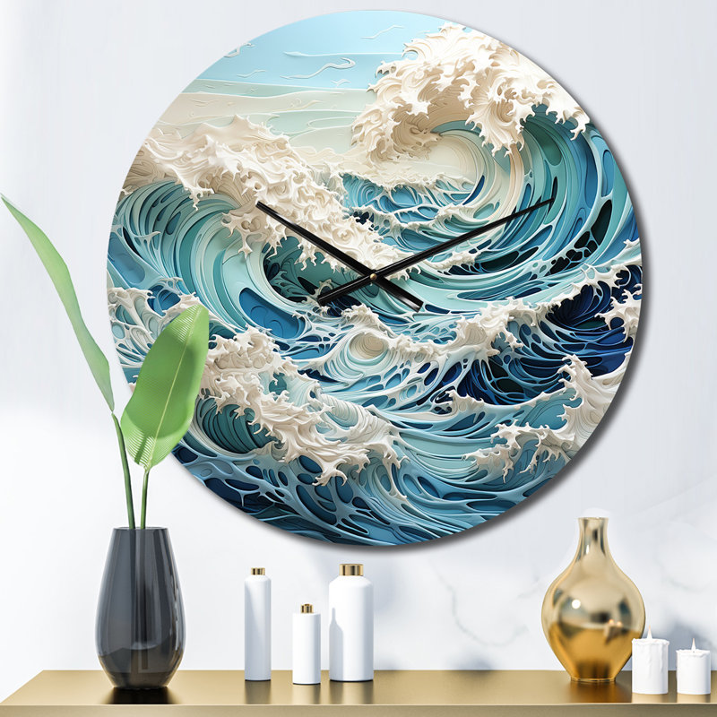 Blue Kinetic Waves I - Horloge murale nautique et de plage, Moyenne
