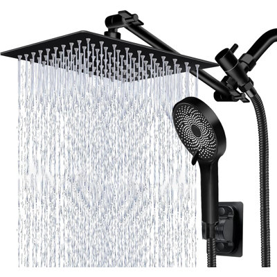 Shower Head,10 Inch High Pressure Rain Shower Head With Handheld Spray Combo, Adjustable Dual Rainfall Shower Head - Showerhead Comb Set With Extension Arm - 60 Inch Long Shower Hose（Black）