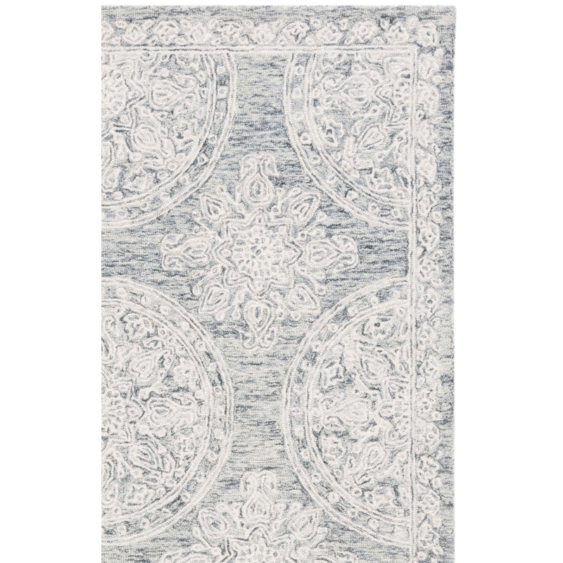 Tapis ivoire / gris touffeté à la main Damask, Carré 7 pi
