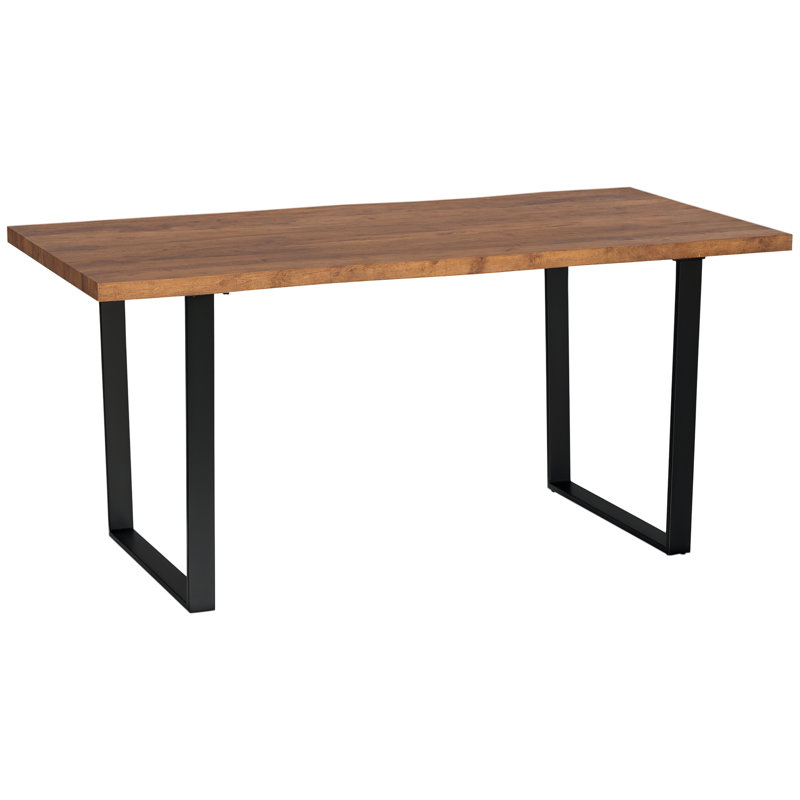 Table de salle à manger 63 po Millwood Pines, table de cuisine industrielle avec plateau ondulé et pieds en acier pour 6 personnes, brun rustique