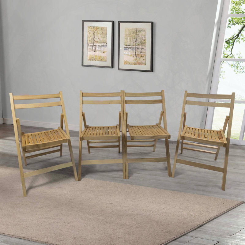 Chaises pliantes en bois massif pour événements, ensemble de 4 - Utilisation intérieure / extérieure, Naturel