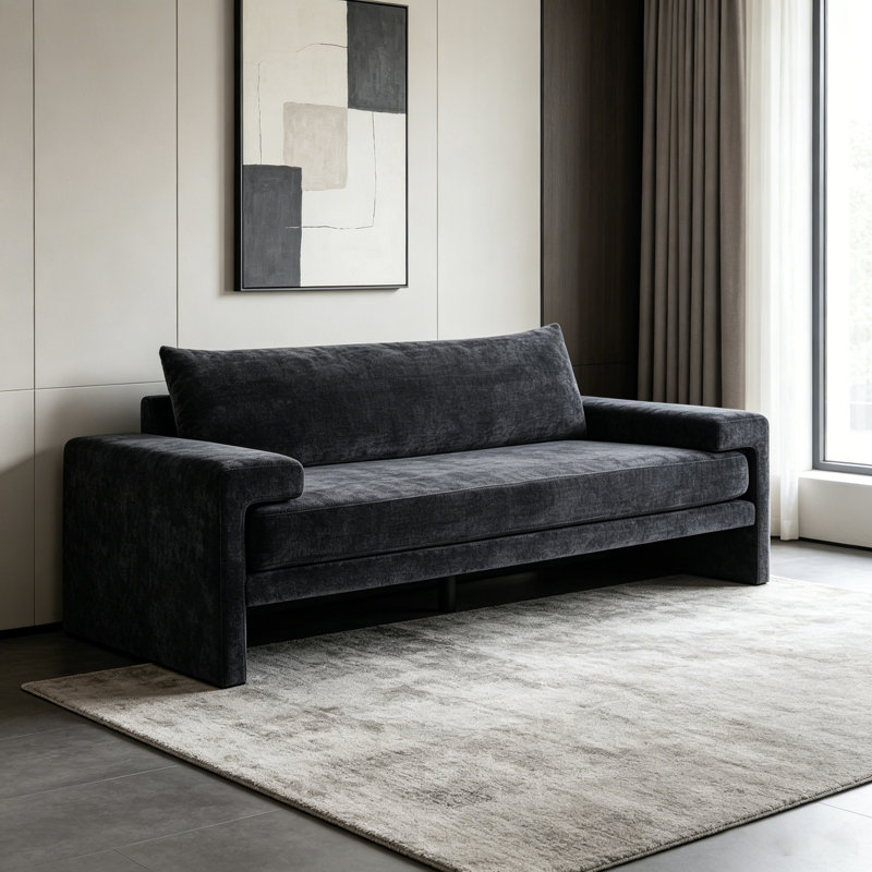 Canapé en chenille 3 places avec accoudoirs larges, coussin épais et dossier ergonomique pour un confort ultime, Black