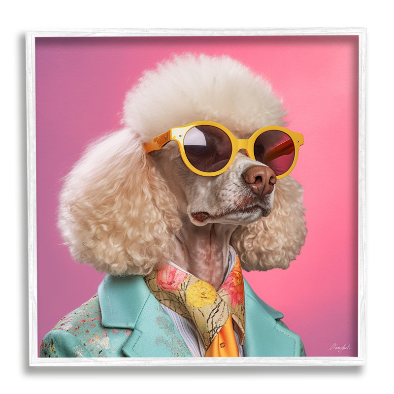 Élégant portrait de caniche par Roozbeh, Giclée encadrée blanc bord de mer, H 12 po x l 12 po x P 1,5 po