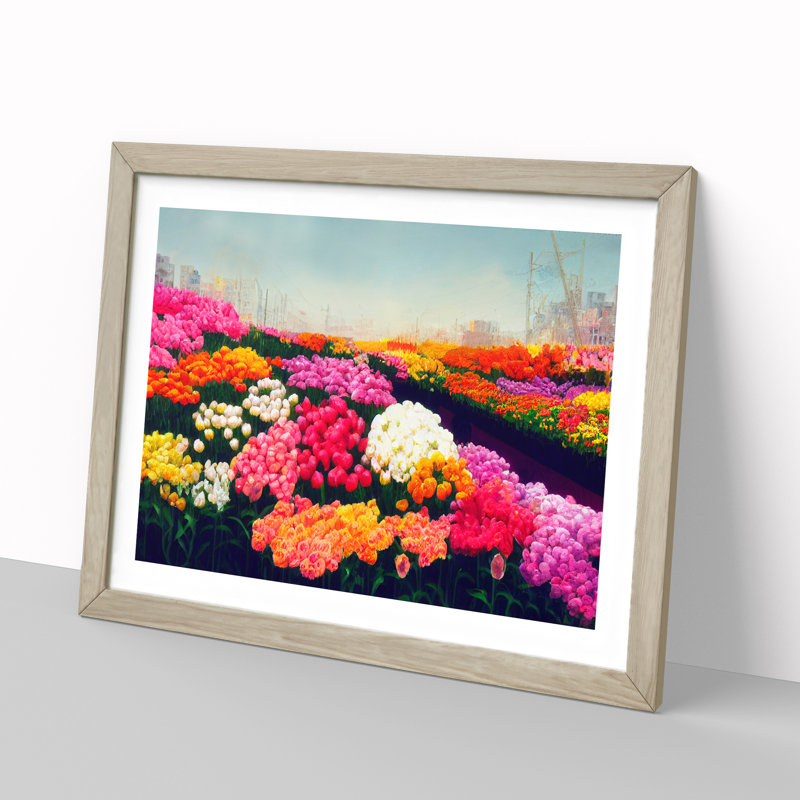Beguiling Flower Market - Single Picture Frame Painting, 46cm H x 64cm W x 2cm D, Oak Framed