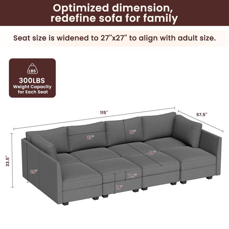 Canapé modulaire moderne en lin sans accoudoirs, canapé convertible en U avec rangement, canapé modulaire confortable pour chambre à coucher, salon, bureau