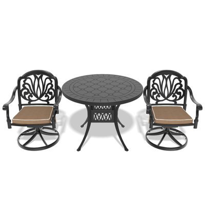 3 Aluminum Dining With 2 Swivel Chairs & 39.37" Table, Black, Weather , Cozy Seating, Easy Assembly Procedure Comfy