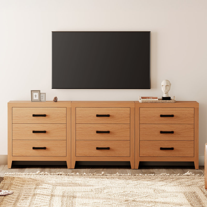 Farmhouse 3 Drawer Dresser Set Of 3, Large 9 Drawer Dresser For Bedroom, Wooden Chest Of Drawers Closet Storage Organizer For Bedroom, Hallway, Living Room, Living Room, Hallway, Beige