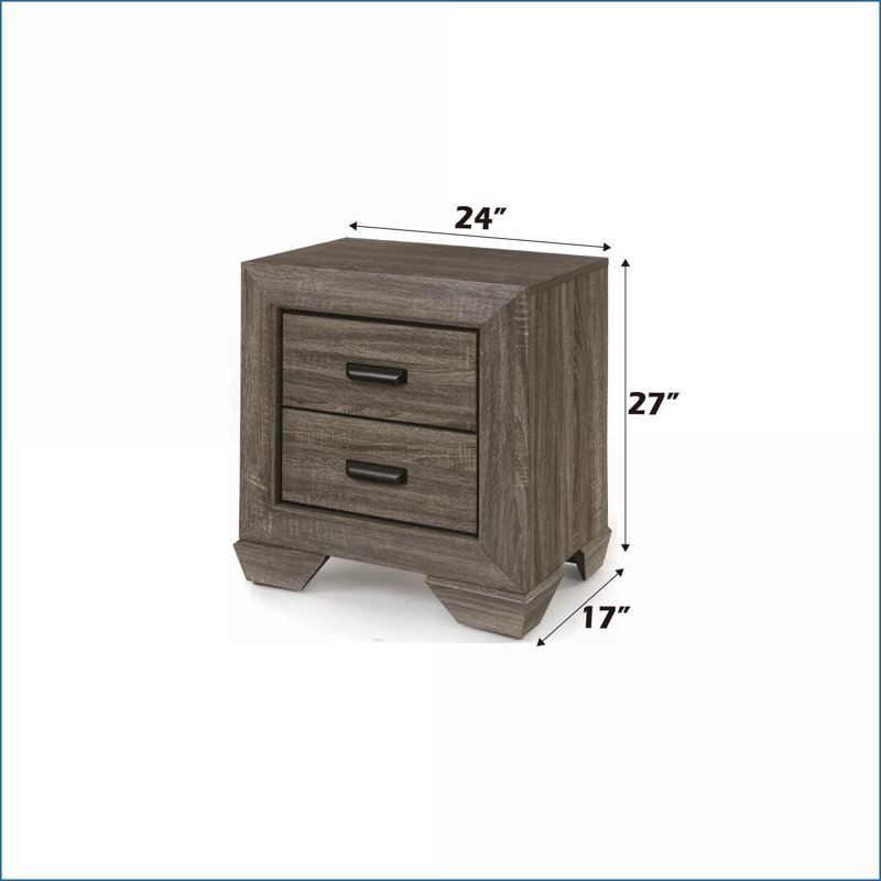 Lyndon Weathered Gray 2-Drawer Shaker Nightstand for Bedroom