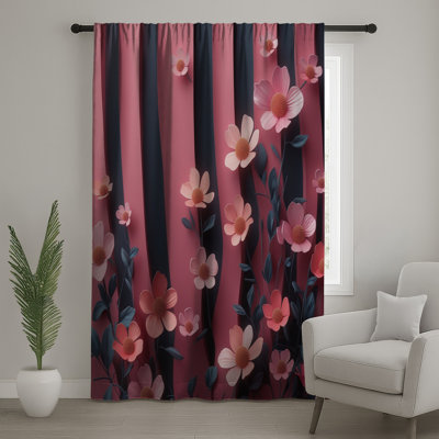 Rideaux à motif floral rose, voilages et voilages à motif floral - 1 panneau