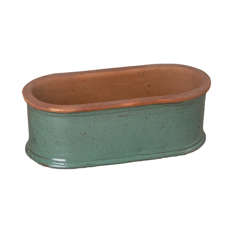 Pot à fleurs en céramique Strassen, H 11 po x l 24 po x P 9 po, Bleu sarcelle
