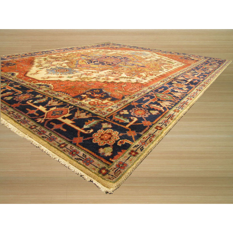 Tapis luxueux en laine noué à la main de style oriental ivoire, Rectangle de 10 pi x 14 pi