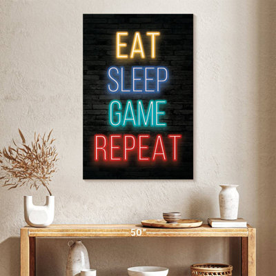Neon Eat Sleep Game Répétition sur toile
