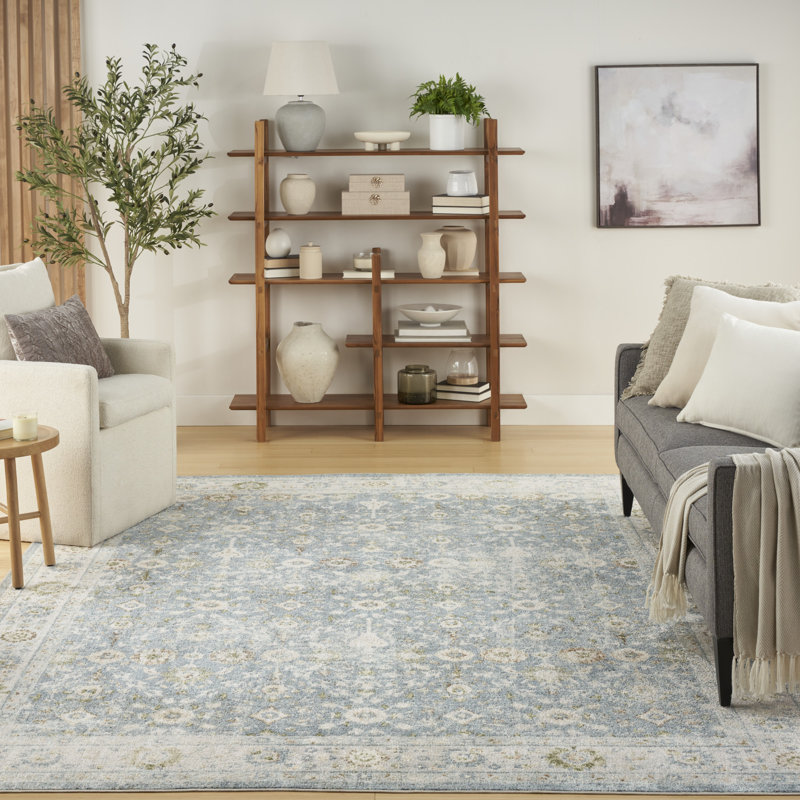 Nourison Astra Machine Washable Teal Beige Vintage Indoor Rug, Rectangle 6'7" x 9'